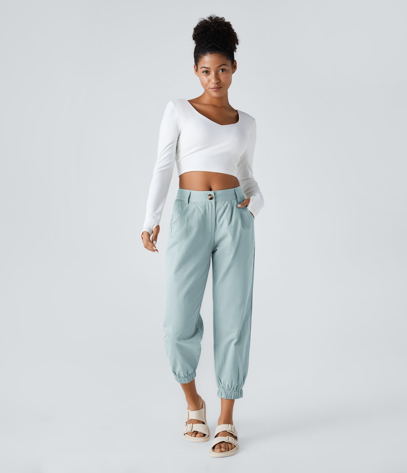 Joggings décontractés à taille mi-haute avec poches
