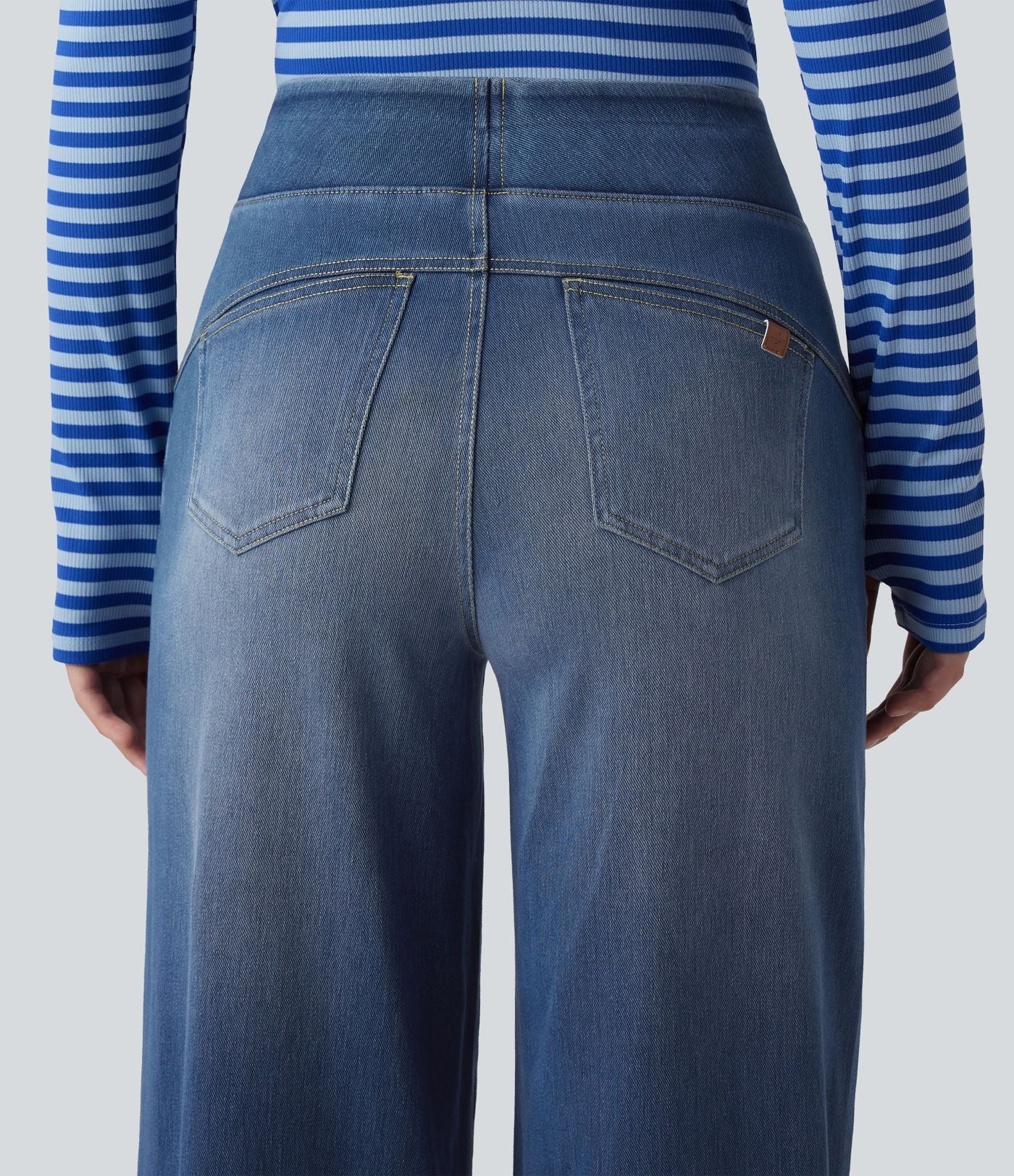 Jean décontracté Halara Flex™ large taille haute effet délavé avec poches