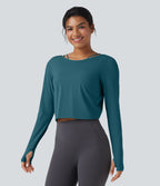 Top de sport yoga SoftlyZero™ QuickDry 2-en-1 dos nu torsadé manches longues avec trous pouces