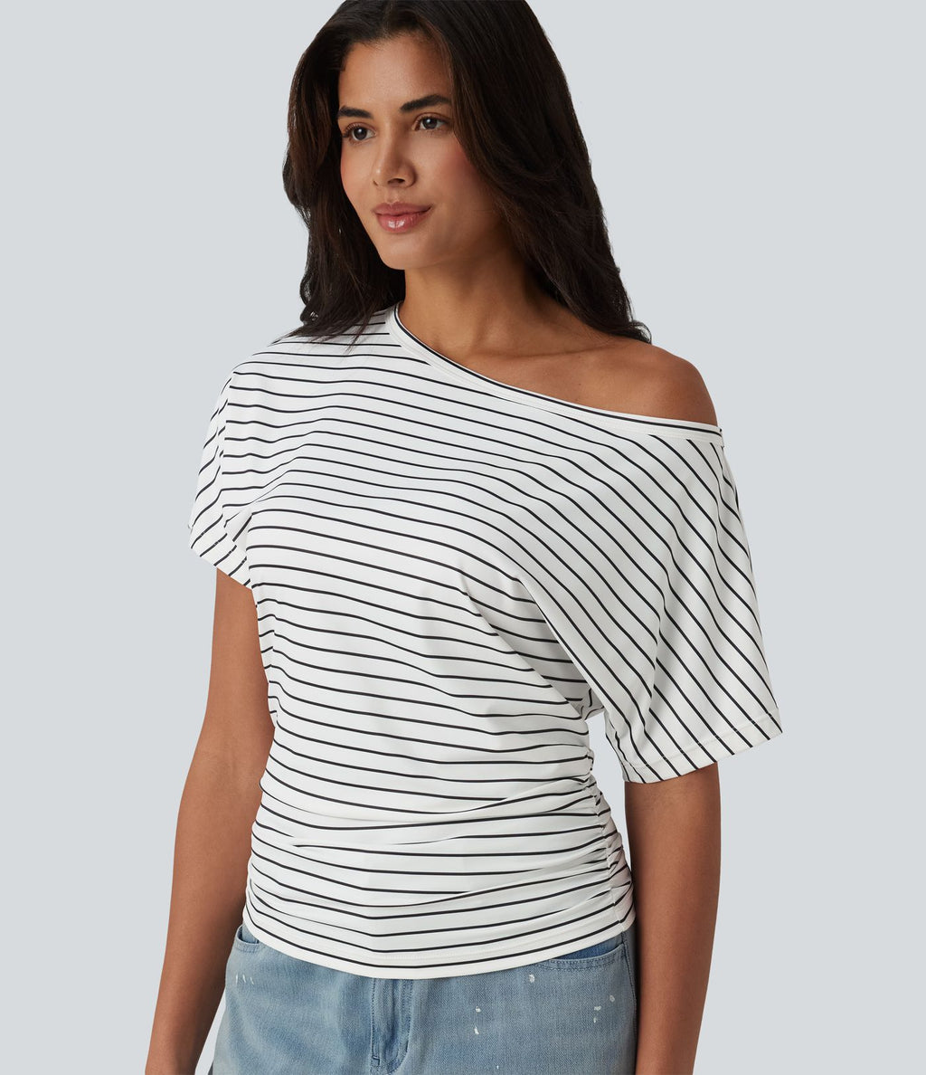 T-shirt casual une épaule manches courtes à rayures