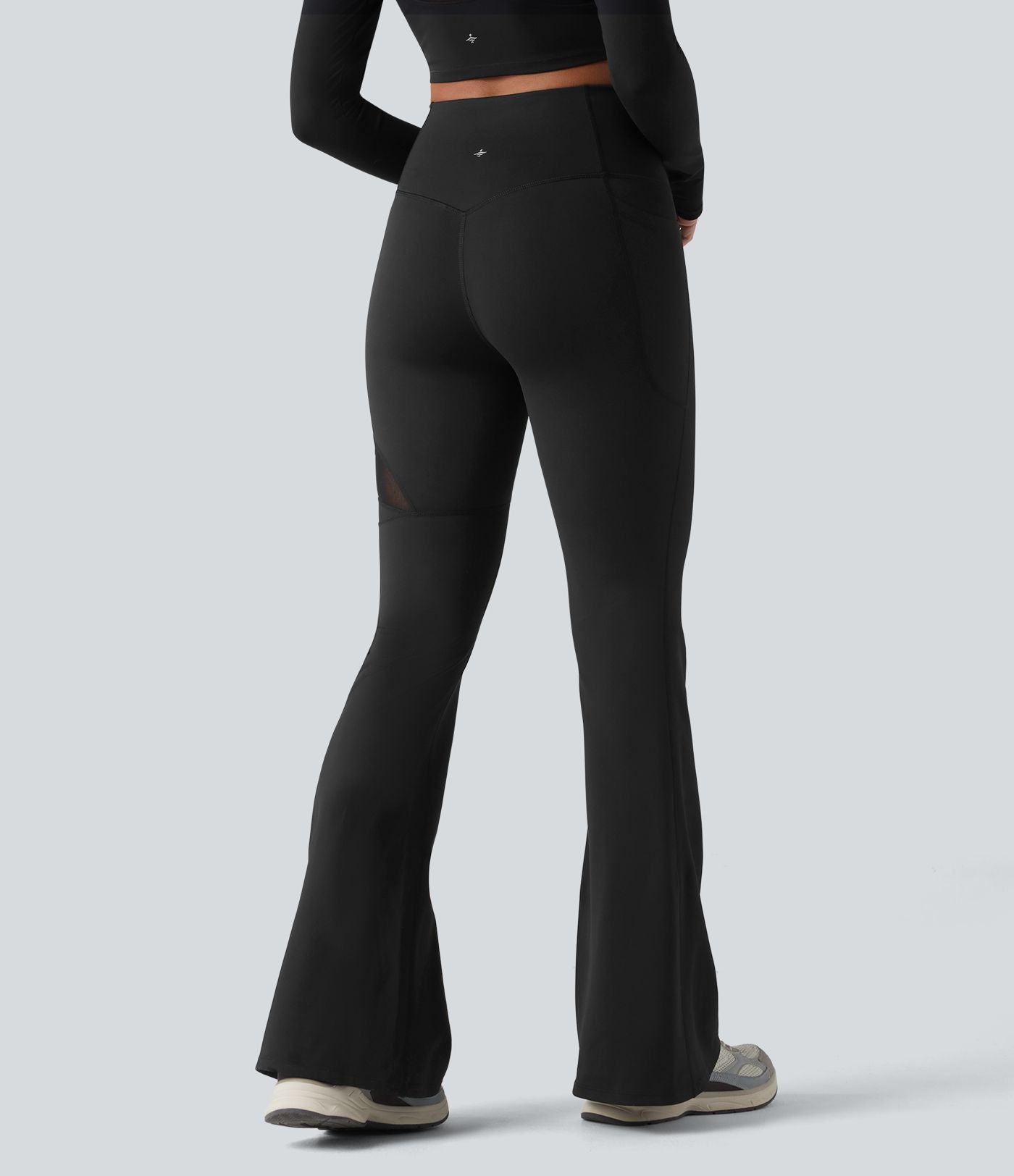 Legging évasé casual en maille respirante ventre plat taille haute avec poche