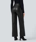 Pantalon similicuir évasé gainant taille haute stretch avec poches