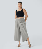 Breezeful™ Pantalon de Vacances Grande Taille Taille Haute avec Découpe Croisée Plissé Poche Latérale Fente et Séchage Rapide