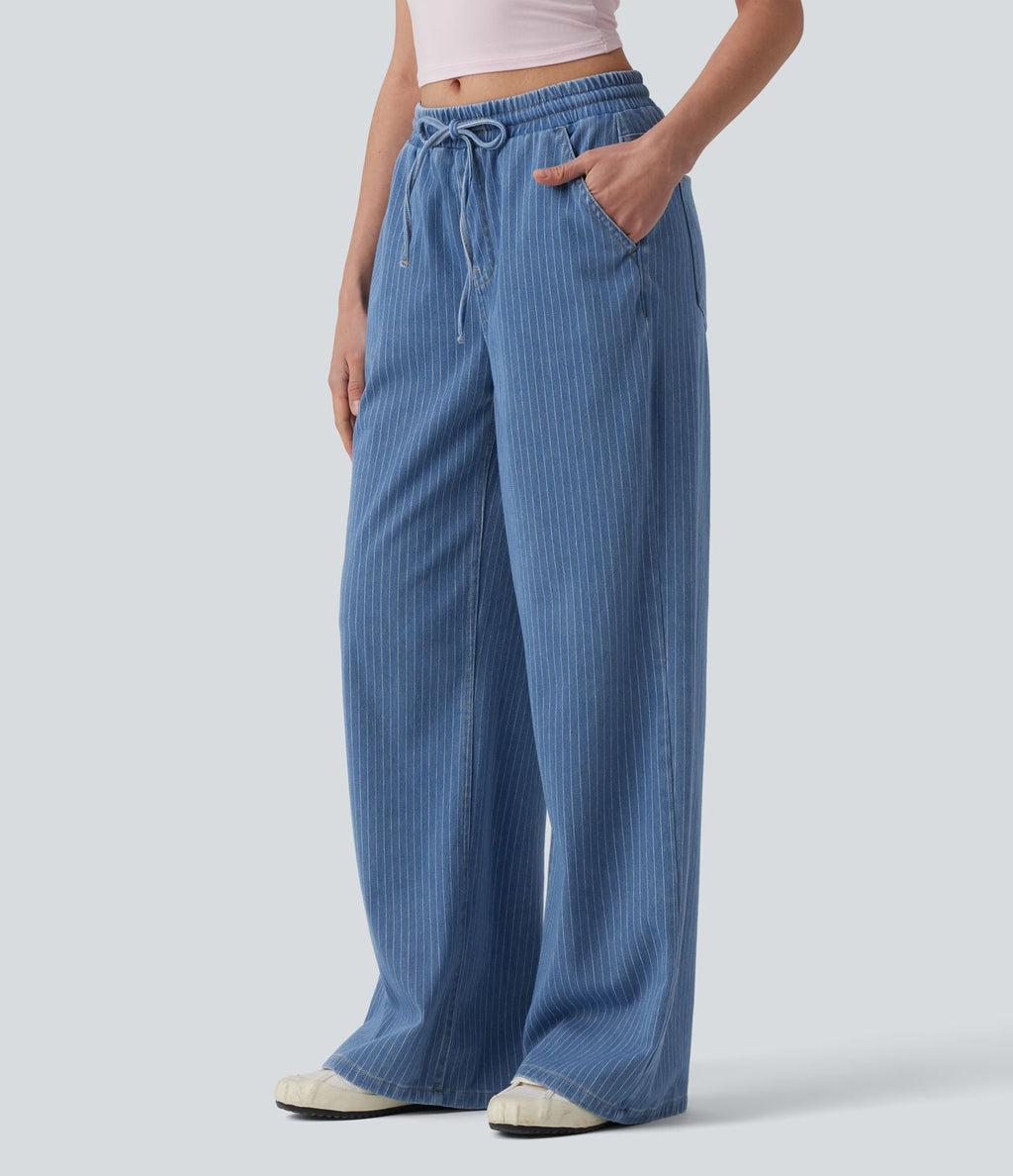 Jean large Halara Flex™ casual à rayures taille mi-haute avec cordon de serrage et poches