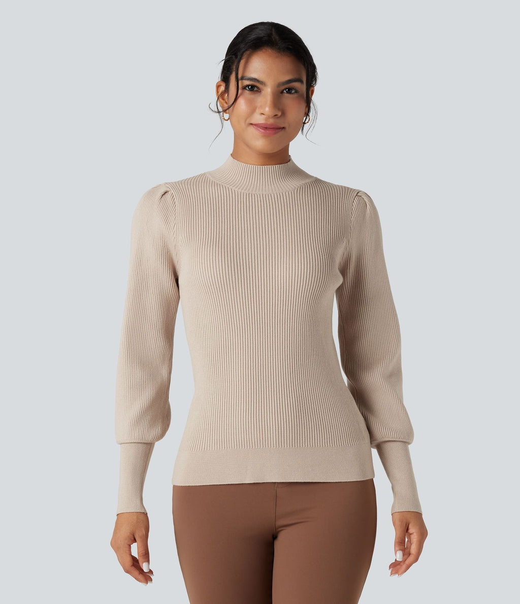 Pull col montant manches bouffantes longues