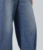 Jean Barrel Halara Flex™ asymétrique délavé taille mi-haute avec poches