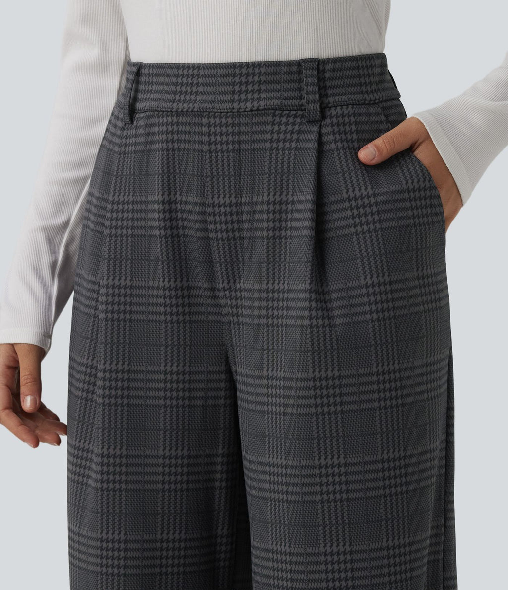 Pantalon à carreaux Halara Flex™ pour le bureau, taille haute, coupe droite avec poches