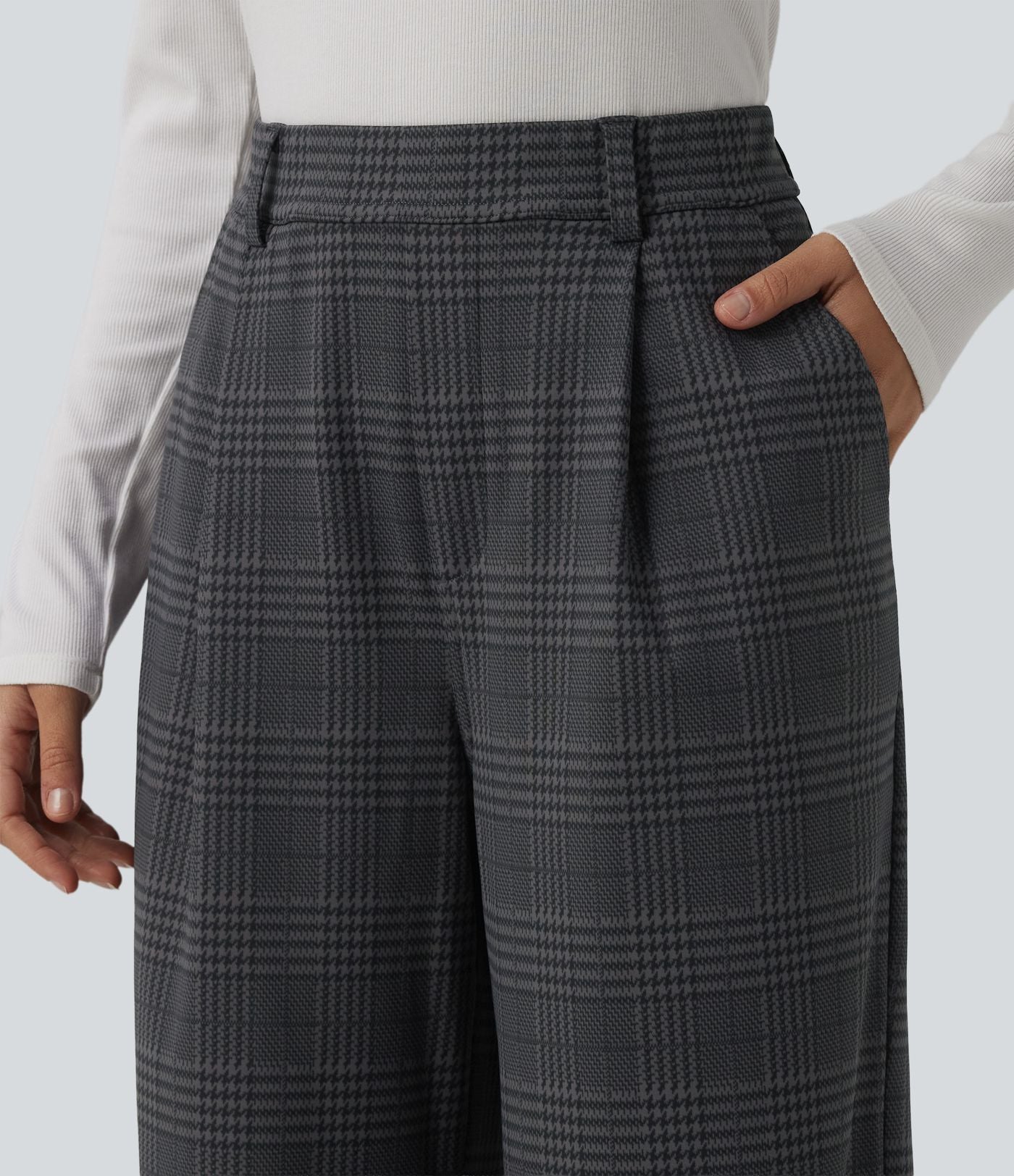 Pantalon à carreaux Halara Flex™ pour le bureau, taille haute, coupe droite avec poches
