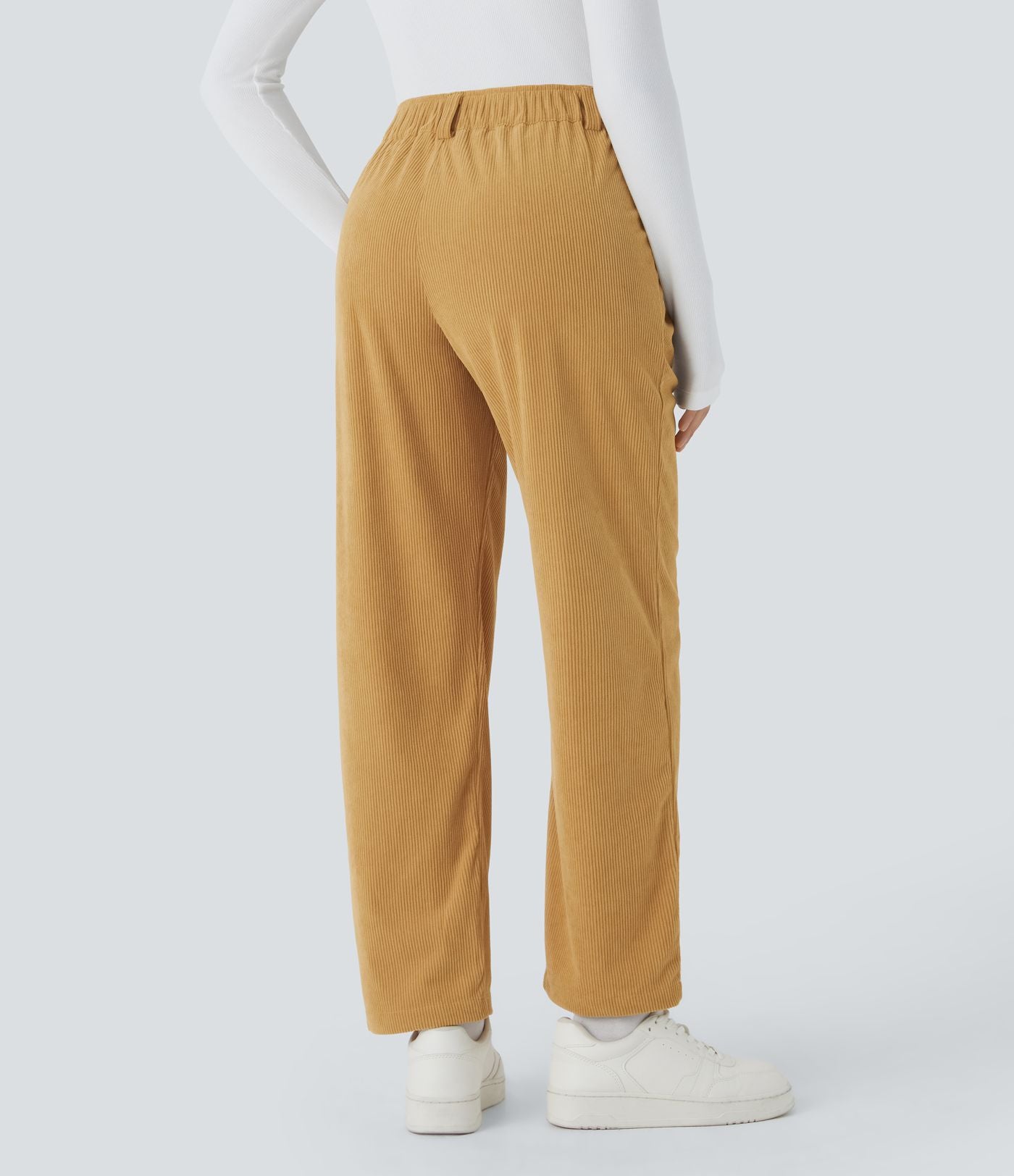 Pantalon en velours côtelé décontracté taille moyenne avec poches latérales