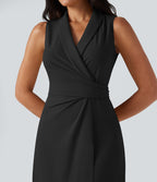 Robe mi-longue tailleur col V liens dans le dos sans manches