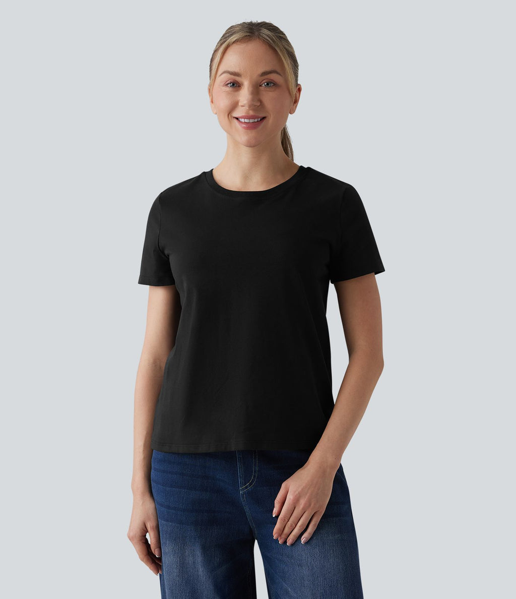 T-shirt casual ample col rond manches courtes en coton