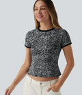 T-shirt casual ringer imprimé léopard col rond à manches courtes
