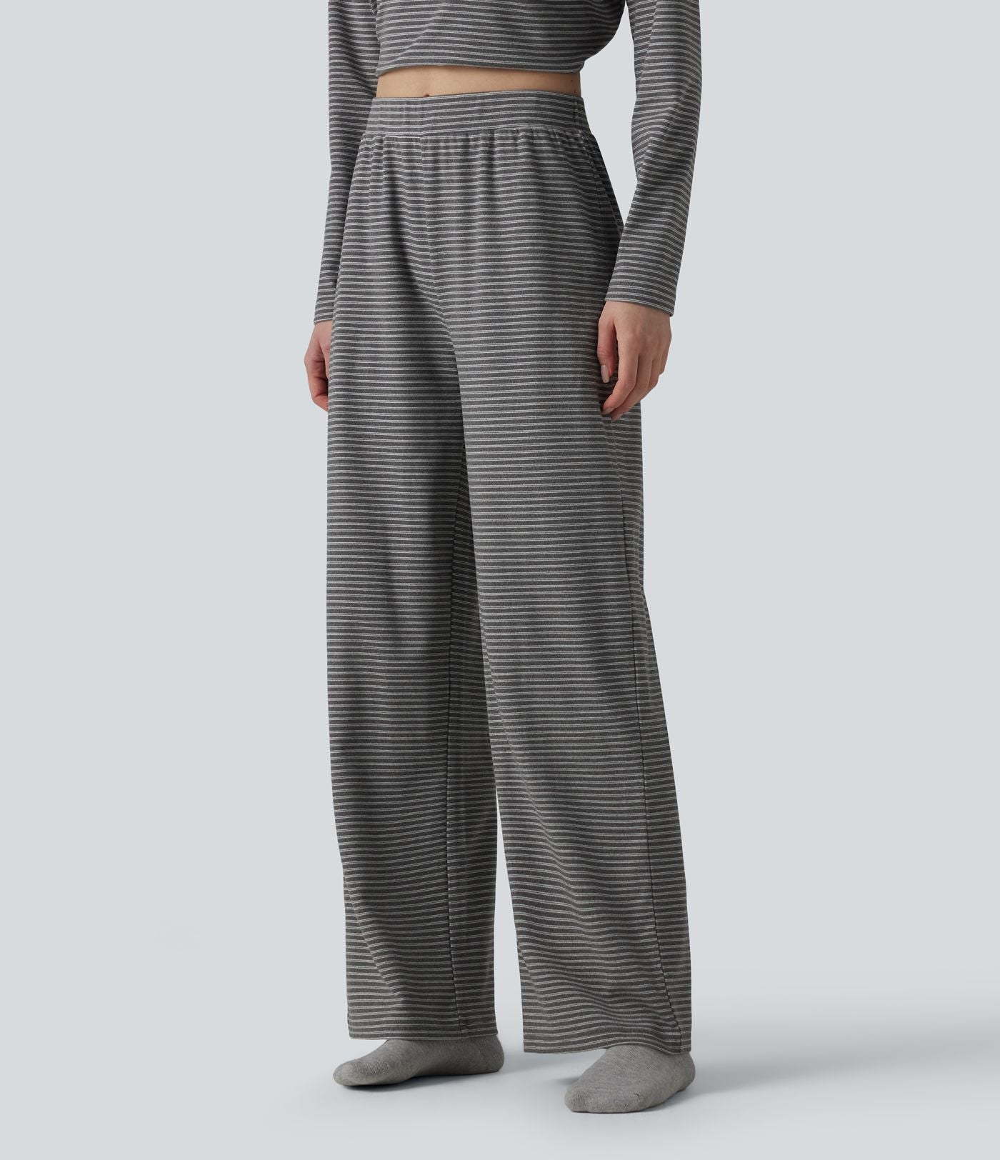 Pantalon de détente large rayé taille haute