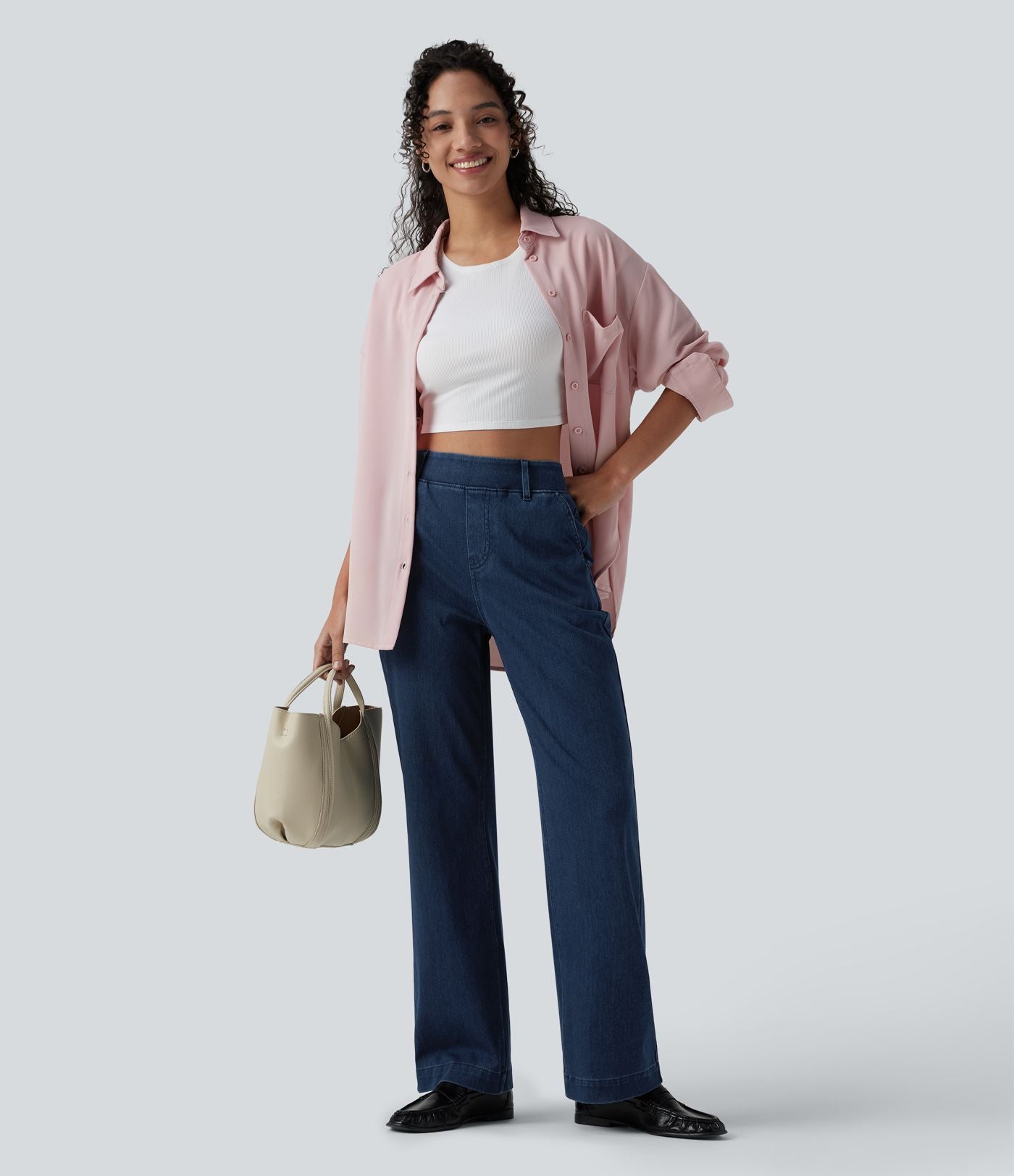 Jean Halara Flex™ taille haute coupe droite décontracté avec poches
