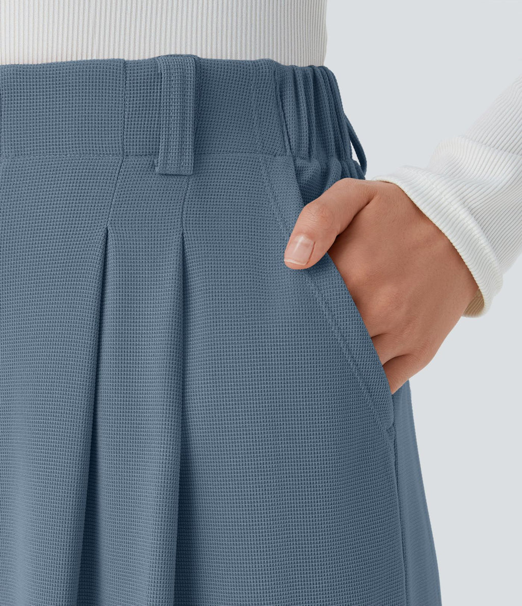 Halara Flex™ Pantalon Tailleur Large Fluide Gaufré Taille Haute Poches Latérales