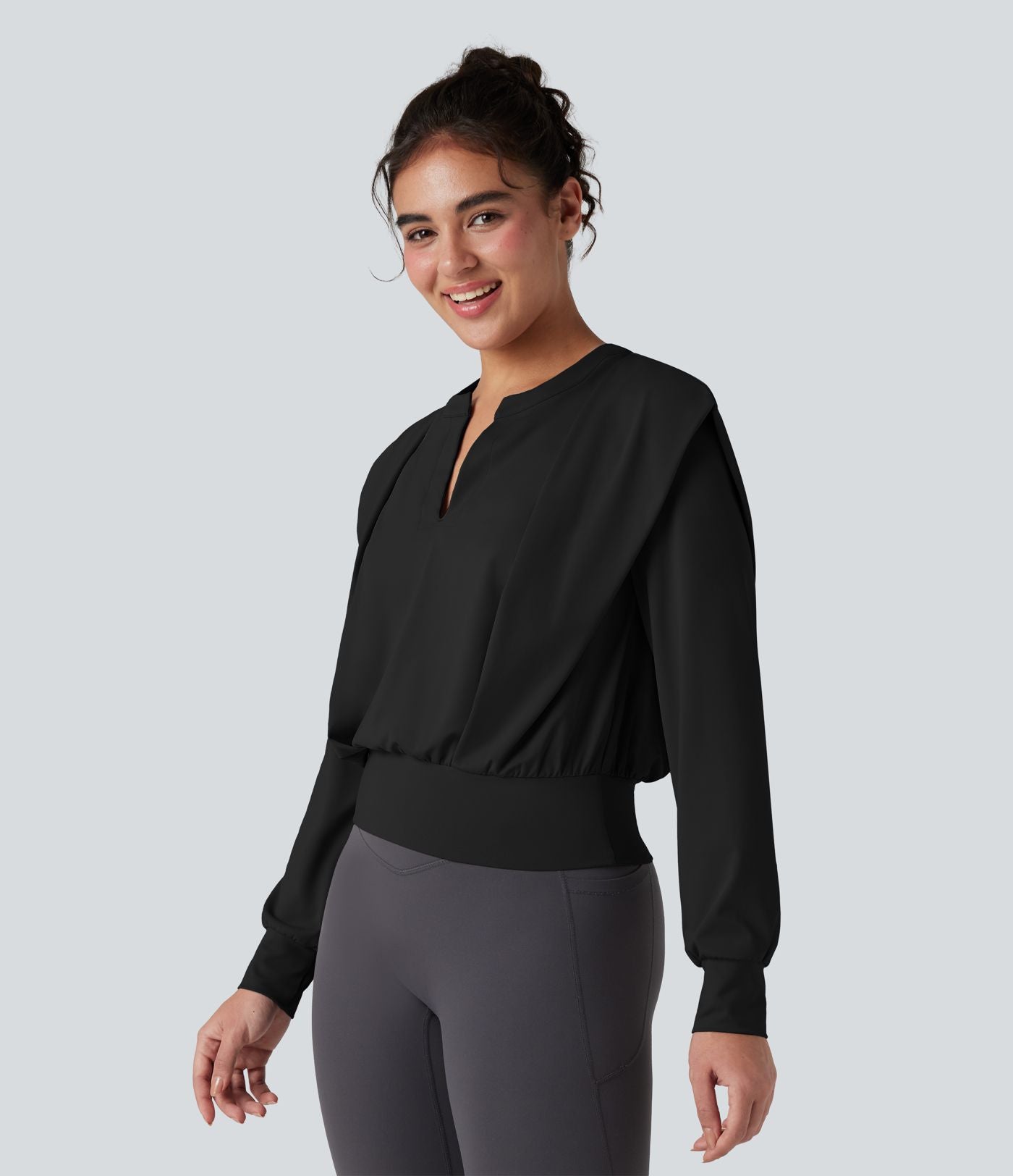 Top de sport yoga col cranté manches longues