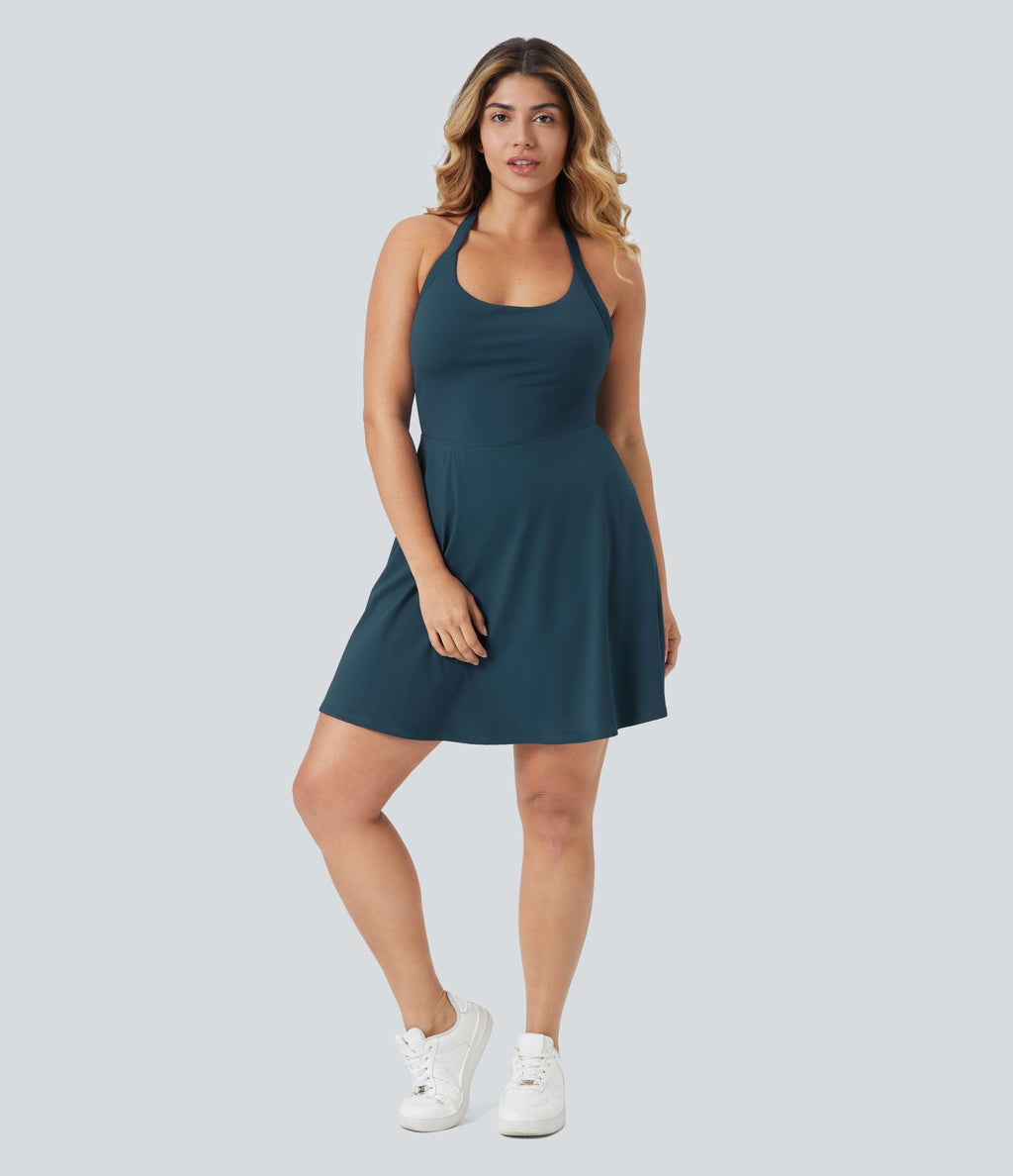 Robe longue de danse évasée à dos ouvert avec torsade grandes tailles et short intégré - Édition Easy Peasy