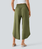 Breezeful™ Pantalon Fluide Vacances Séchage Rapide Taille Haute Croisée Poches Latérales Plissées Fente