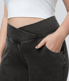 Halara Flex™ Legging Travail  7/8 Taille Croisée en Denim Tricot Extensible Taille Haute Poches Multiples Grande Taille