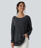 T-shirt ample décolleté plongeant manches longues à rayures et trous pour les pouces - Réversible devant et dos