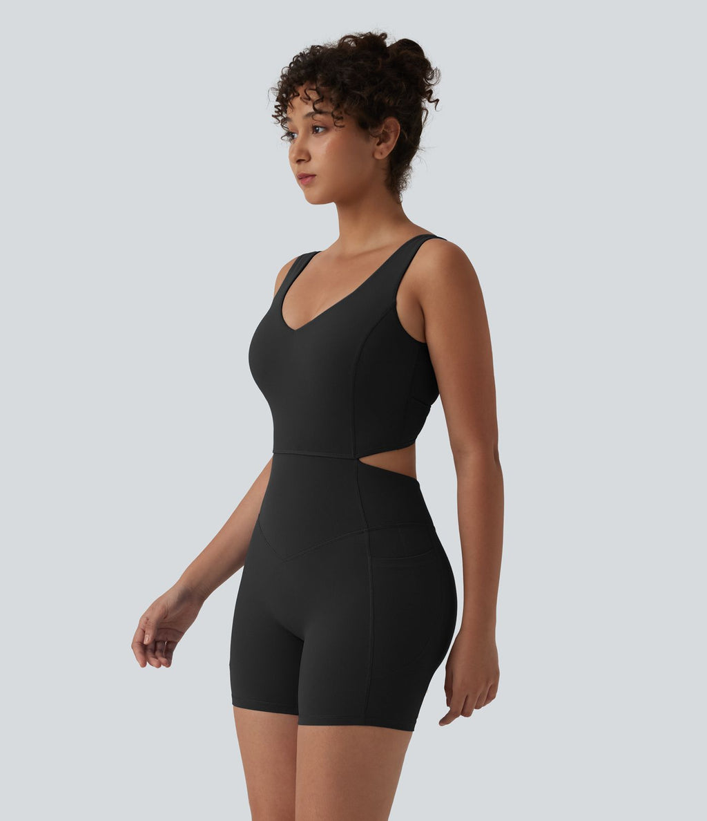 Combinaison moulante de sport Halara UltraSculpt™ dos nu avec bretelles croisées, ventre plat, effet push-up fessier, coussinets non amovibles et poches – Easy Peasy