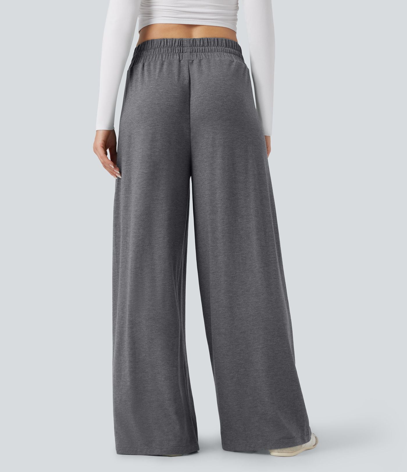 Pantalon large décontracté chiné taille mi-haute avec cordon et poches