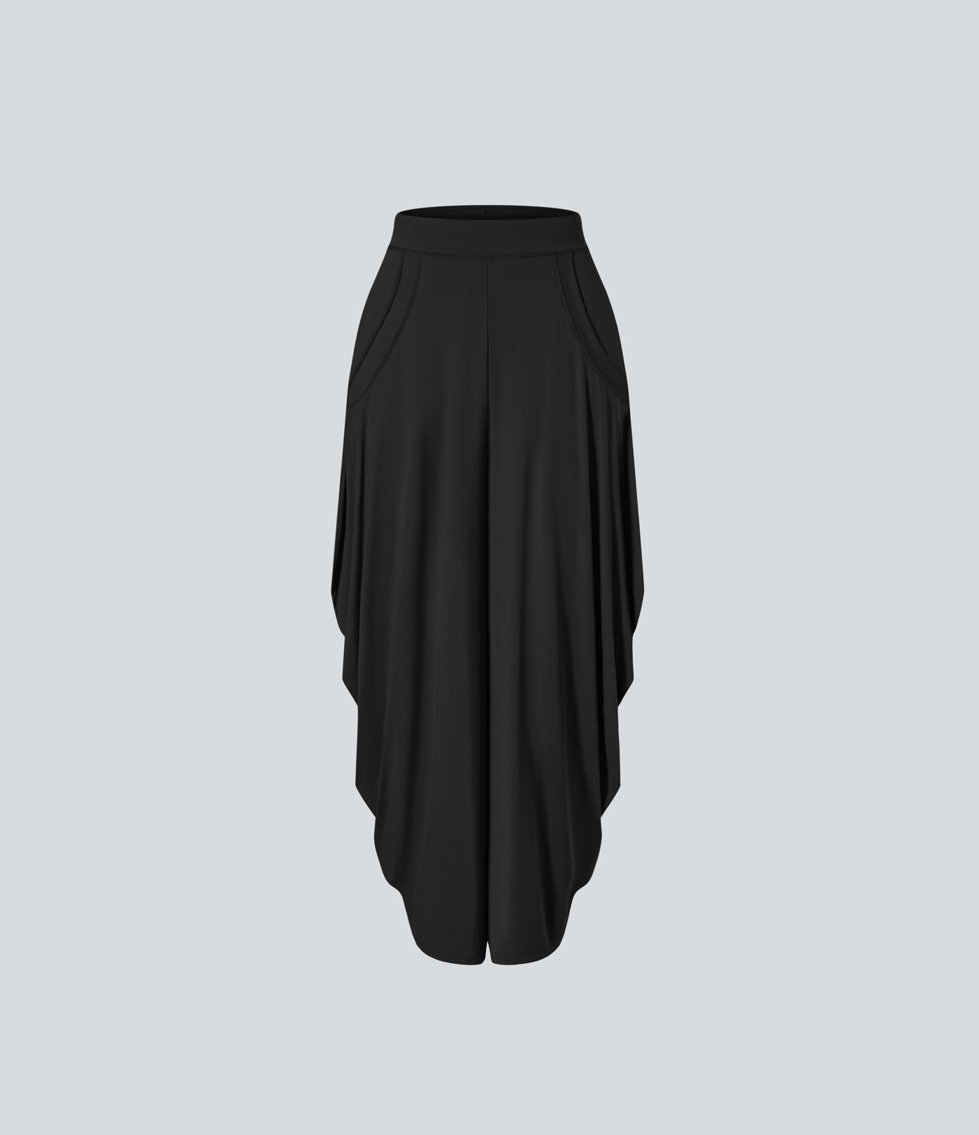 Pantalon décontracté drapé à poches multiples et taille moyenne, jambe large