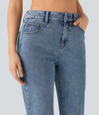 Halara Flex™ Jean droit extensible à taille haute avec bouton, fermeture éclair et poches multiples