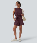 Combishort décontracté col rond sans manches effet frais InstantCool avec nœud frontal et poches, accès facile Easy Peasy, protection solaire UPF50+