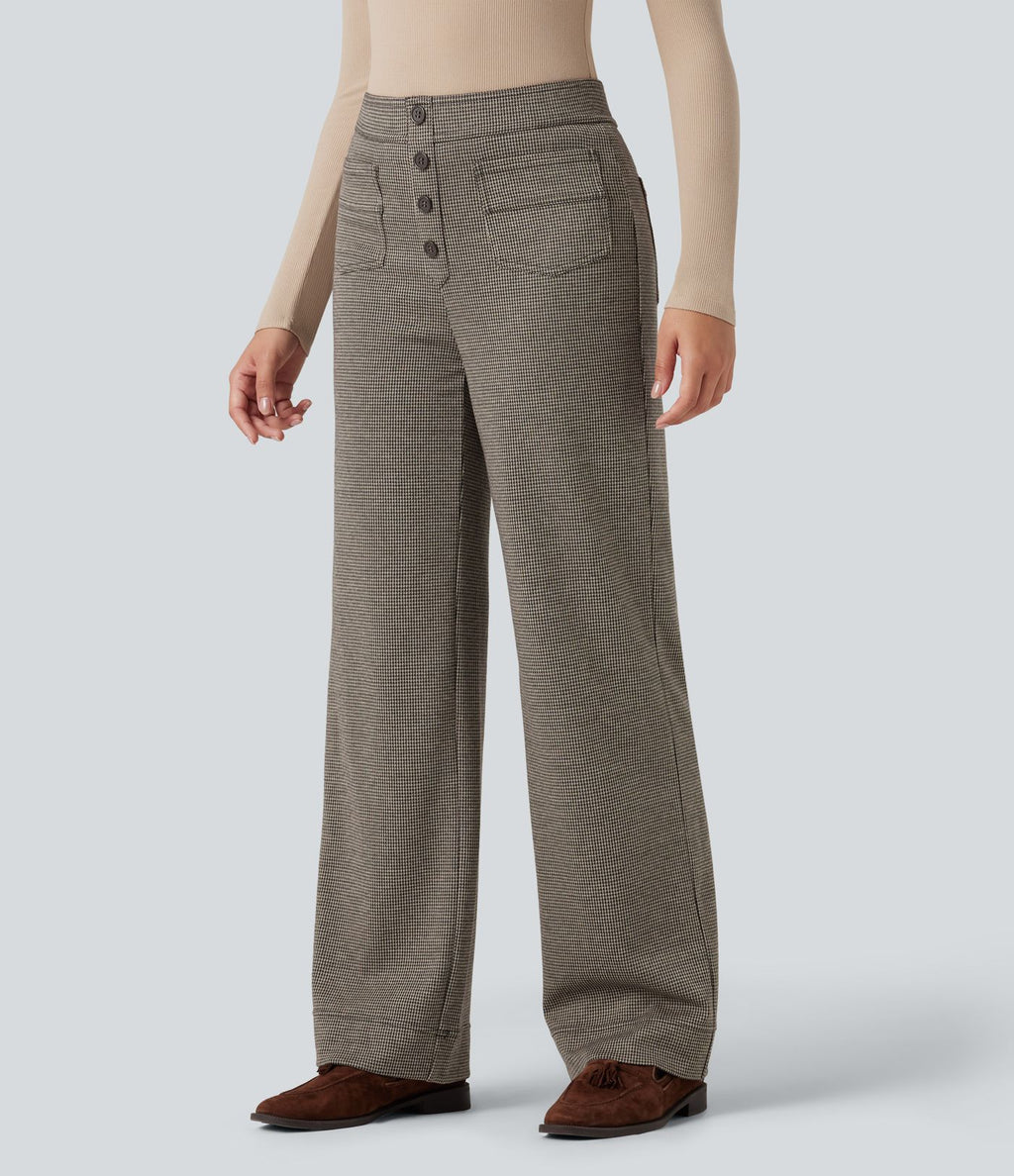 Halara Flex™ Pantalon tailleur pied-de-poule coupe droite taille haute avec poches