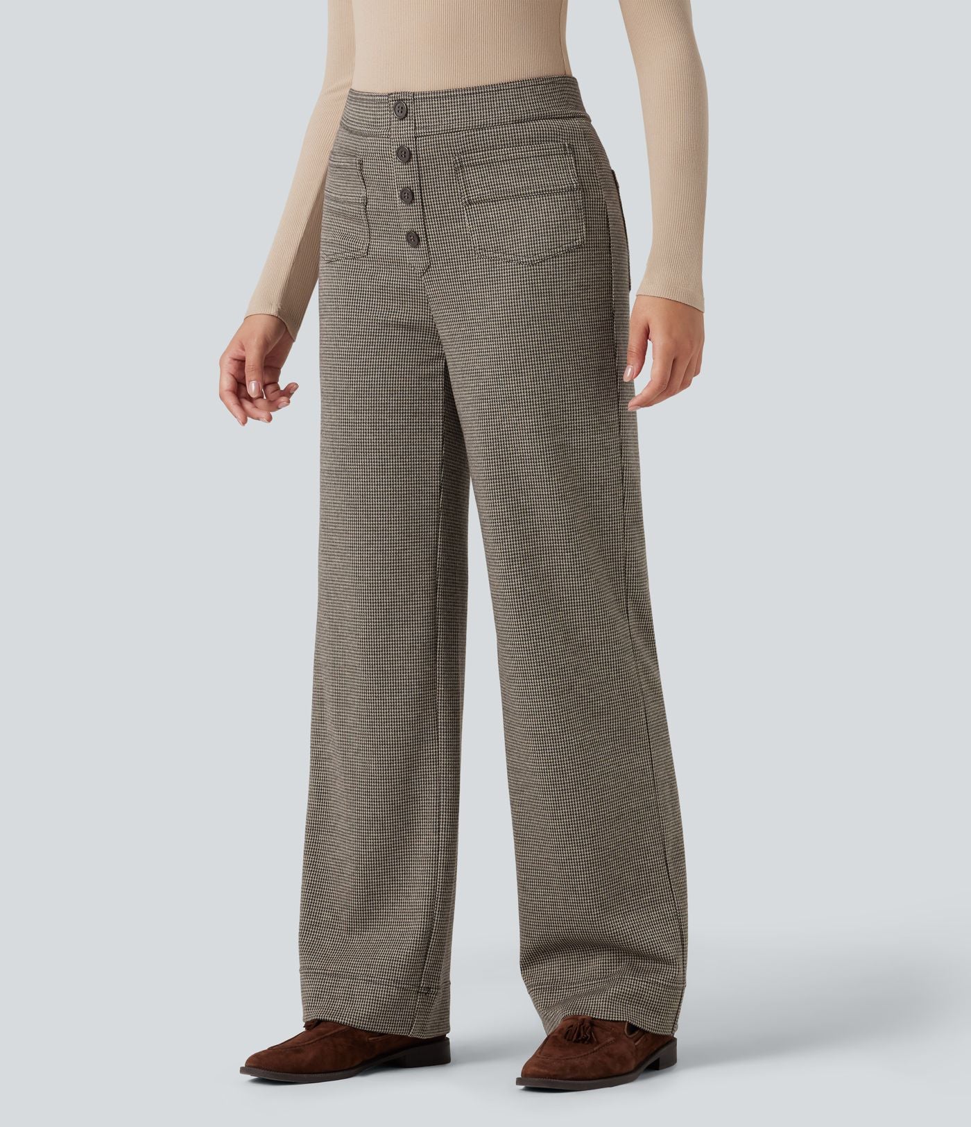 Halara Flex™ Pantalon tailleur pied-de-poule coupe droite taille haute avec poches