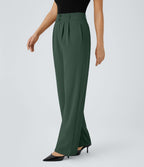 Pantalon de travail Halara Flex™ droit froncé avec poche zippée, taille haute