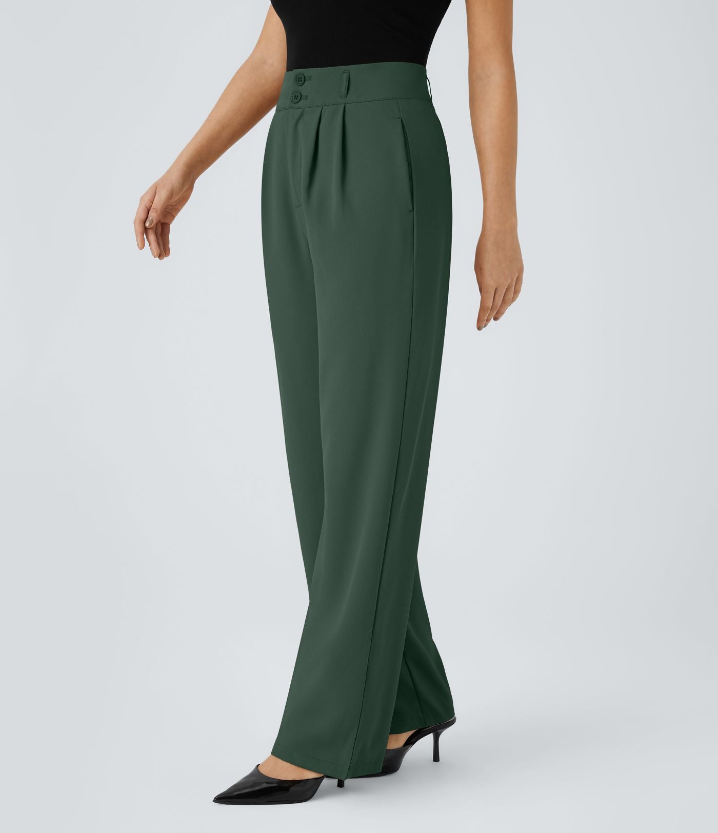 Pantalon de travail Halara Flex™ droit froncé avec poche zippée, taille haute