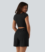Combinaison de yoga SoftlyZero™ Airy manches courtes jambes larges effet frais InstantCool avec poches, accès facile Easy Peasy
