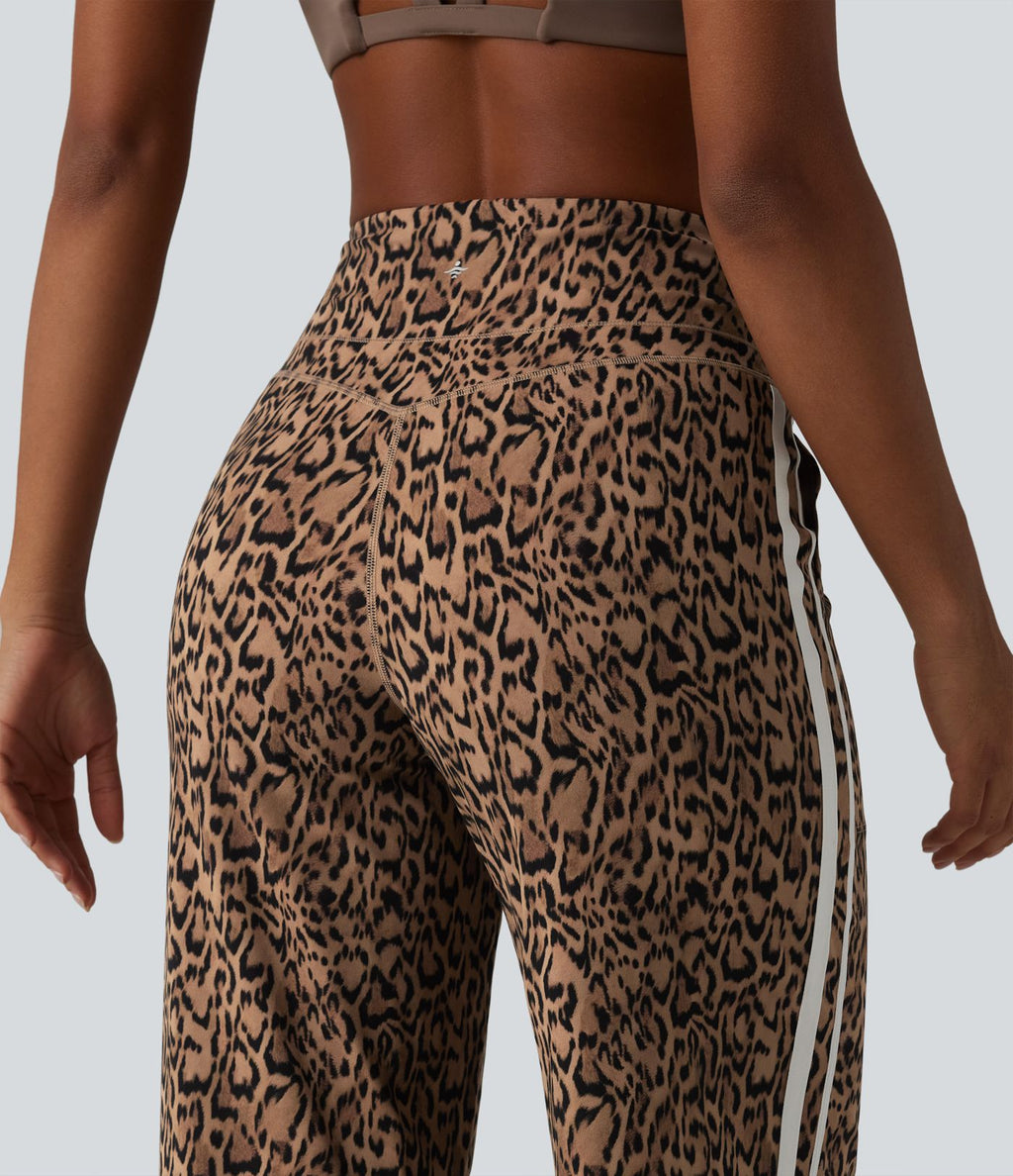 Halara UltraSculpt™ Pantalon de yoga droit taille haute imprimé léopard ventre plat avec bandes latérales et poches