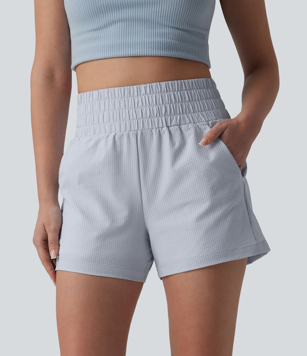 Short casual ample taille haute séchage rapide aspect froissé avec poches