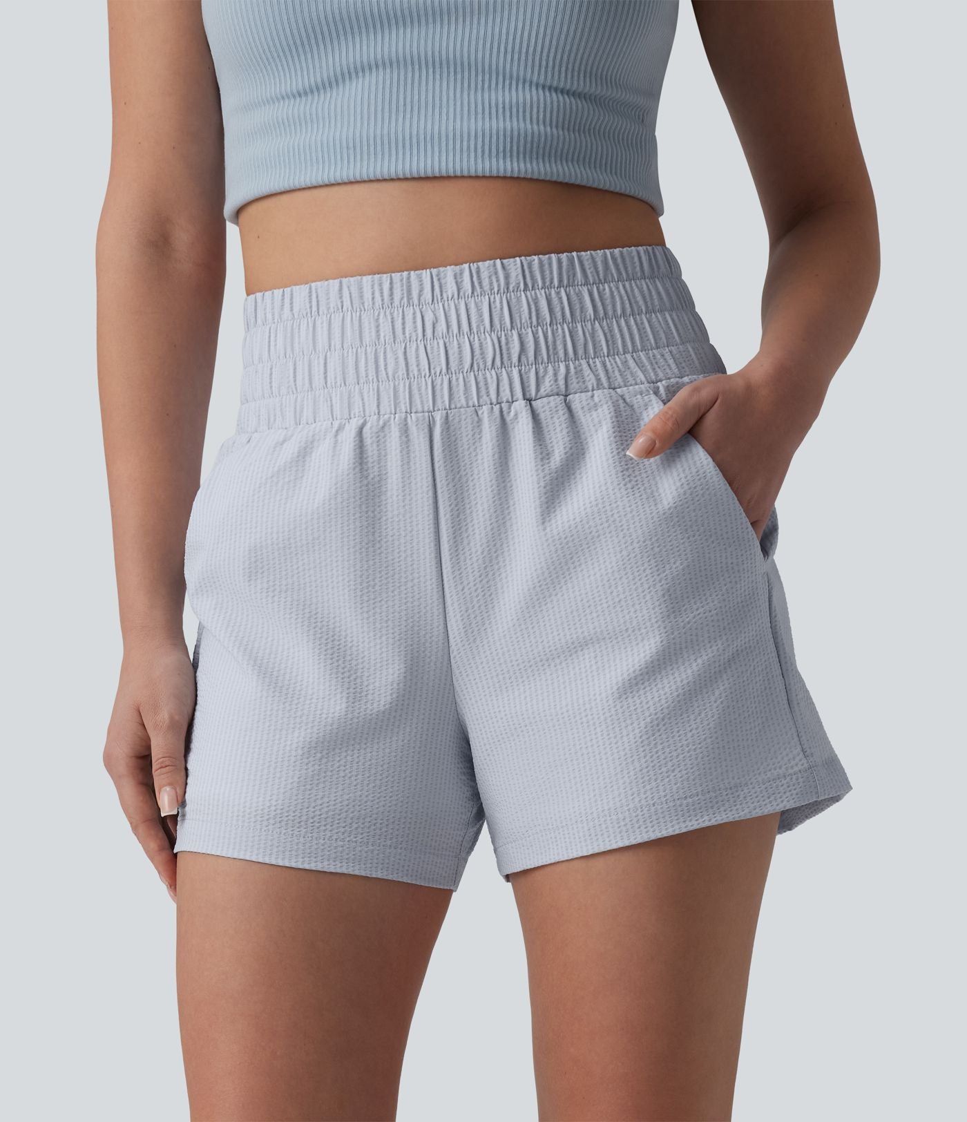 Short casual ample taille haute séchage rapide aspect froissé avec poches