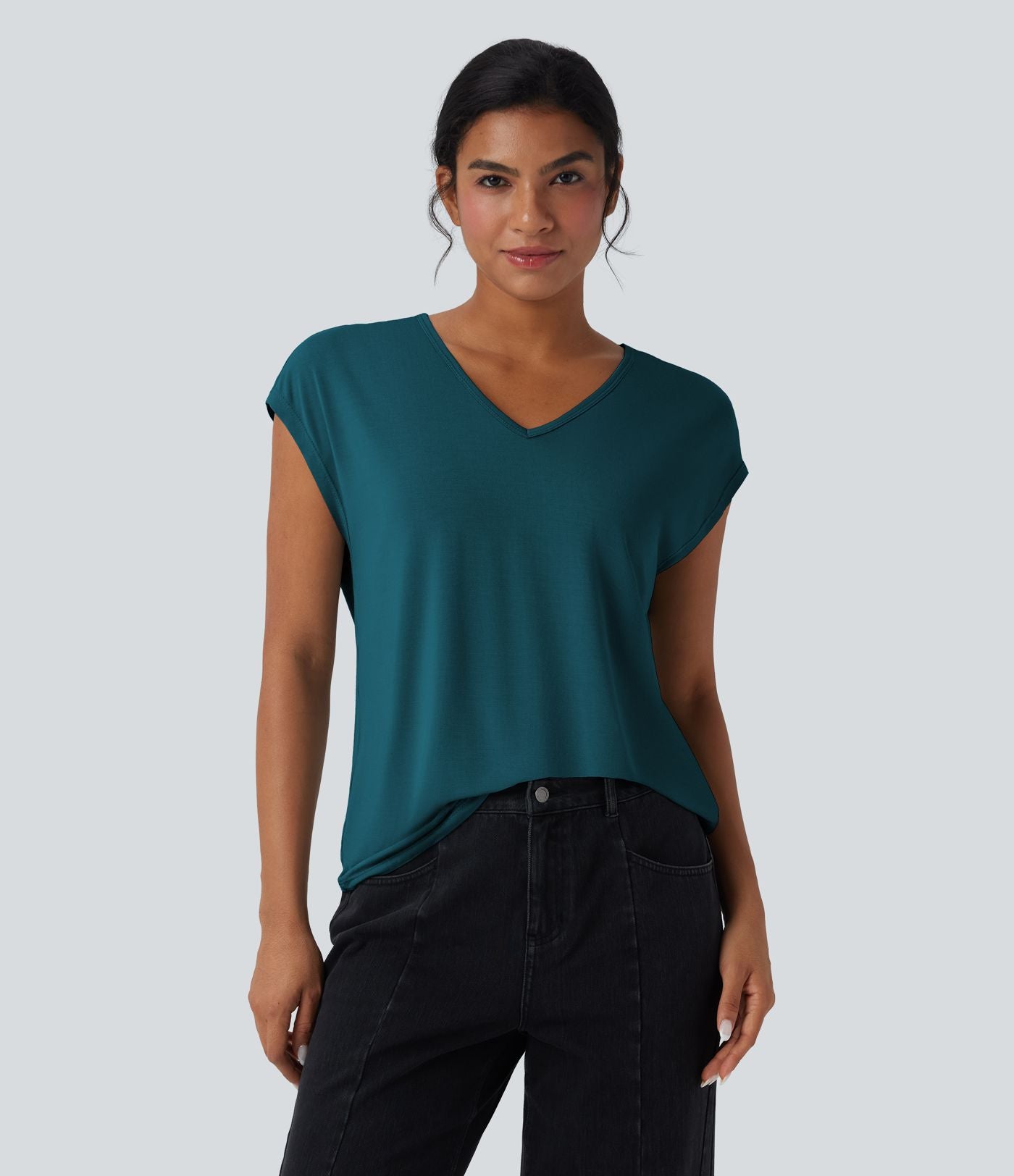 T-shirt casual col V manches courtes