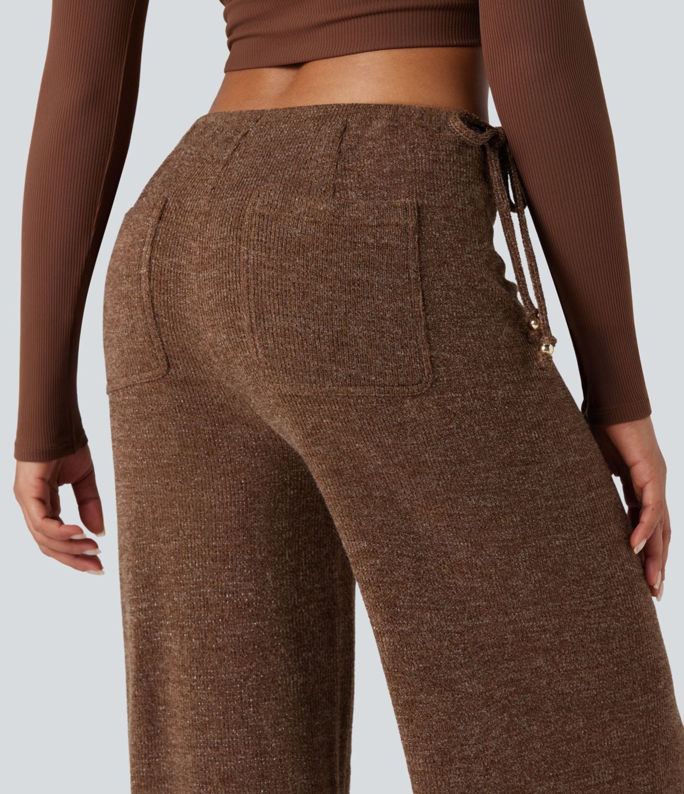 Pantalon large tricot effet sparkle avec poches
