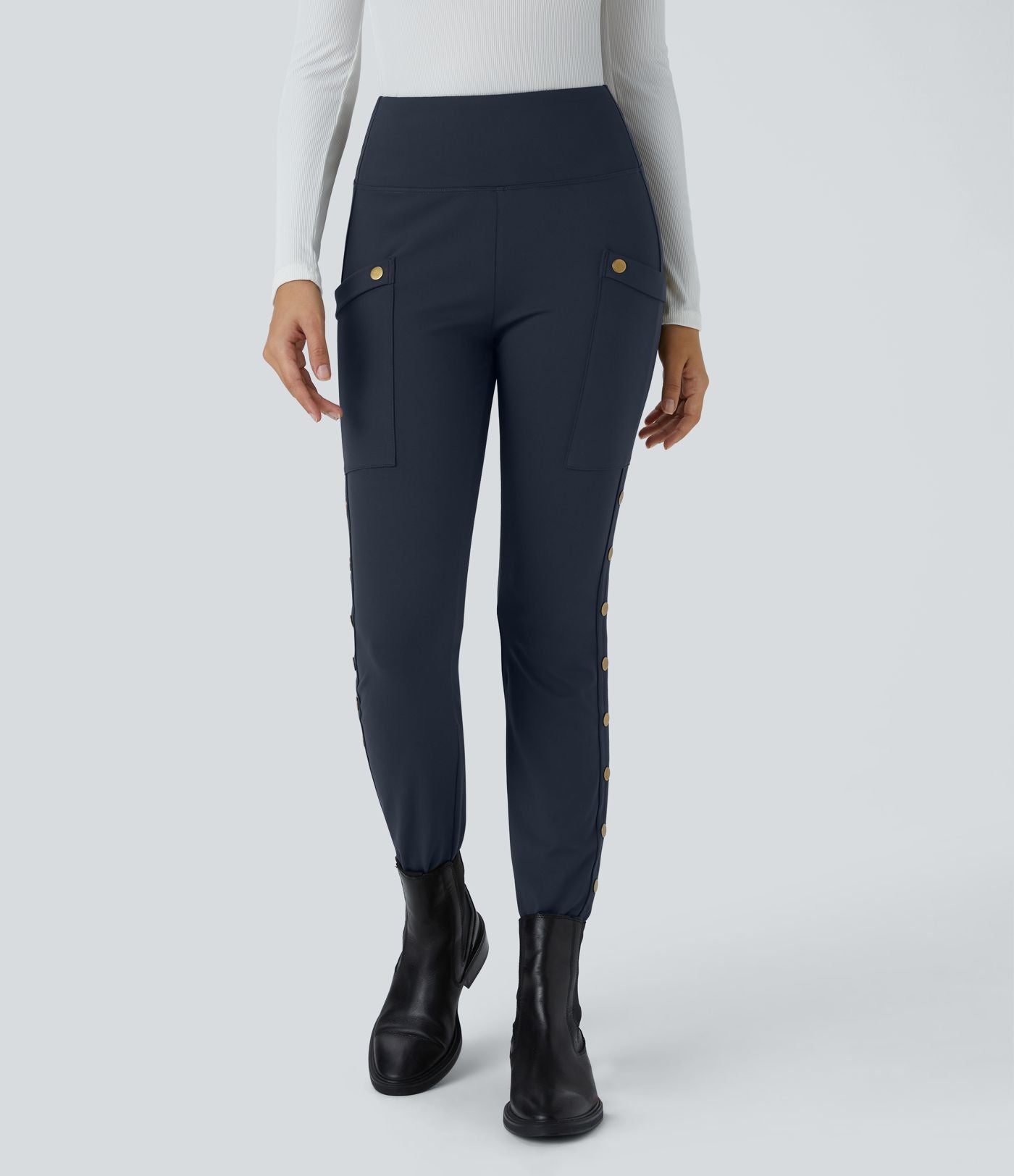Pantalon taille haute ajusté longueur cheville avec poches décoratives DayStretch