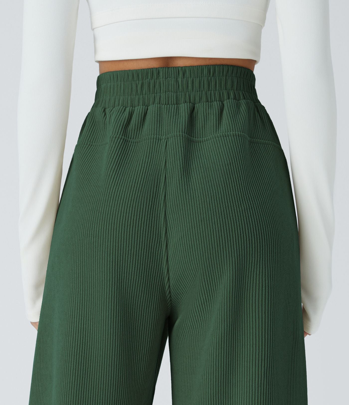 Pantalon velours côtelé de jogging décontracté à taille haute avec poches latérales
