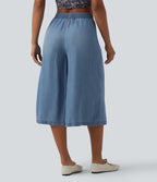 Jean large casual capri taille haute en lyocell avec poches