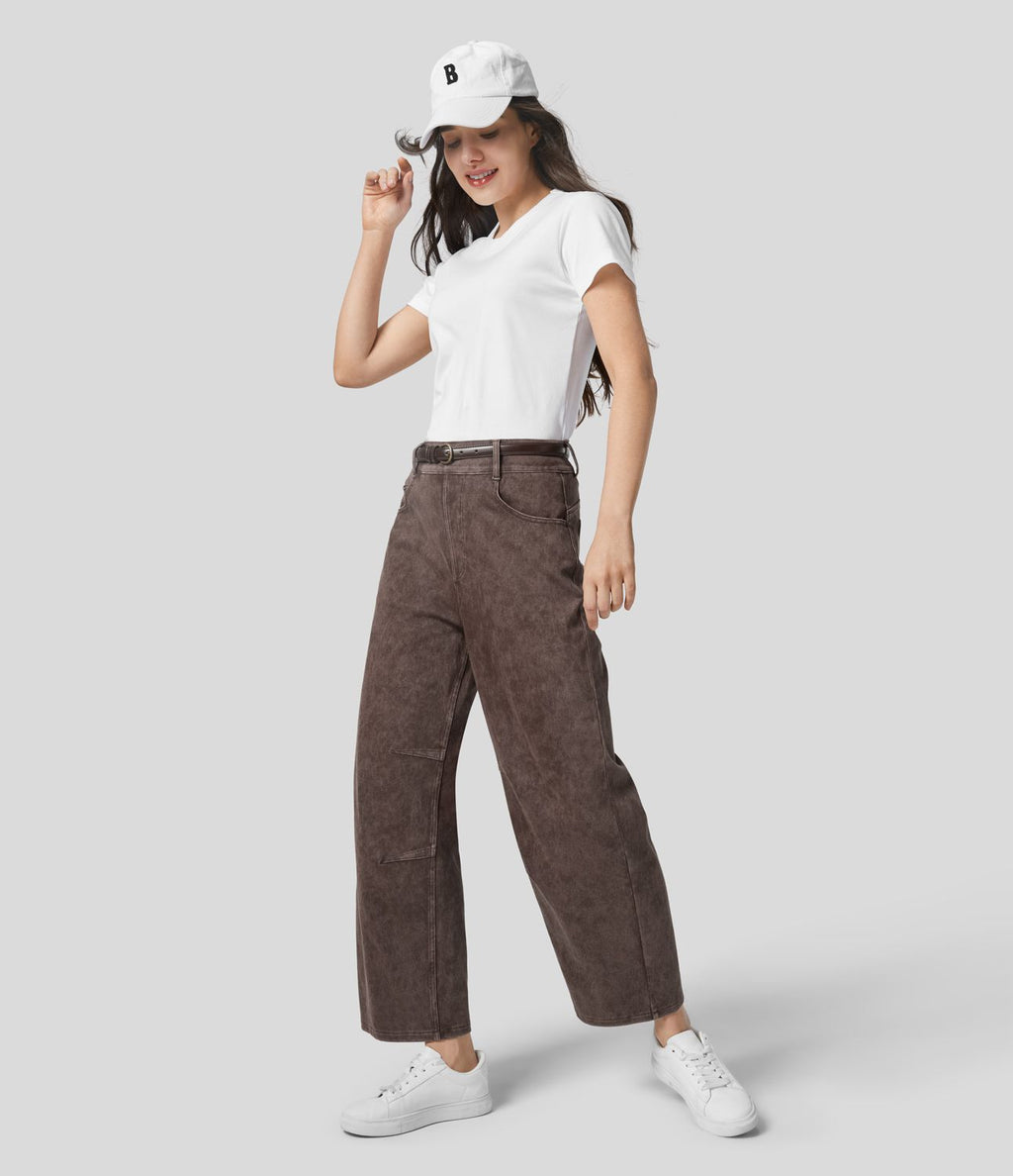 Halara Flex™ Jeans Causal Fuselés à Taille Mi-haute avec Plusieurs Poches en Tricot Extensible Coloré