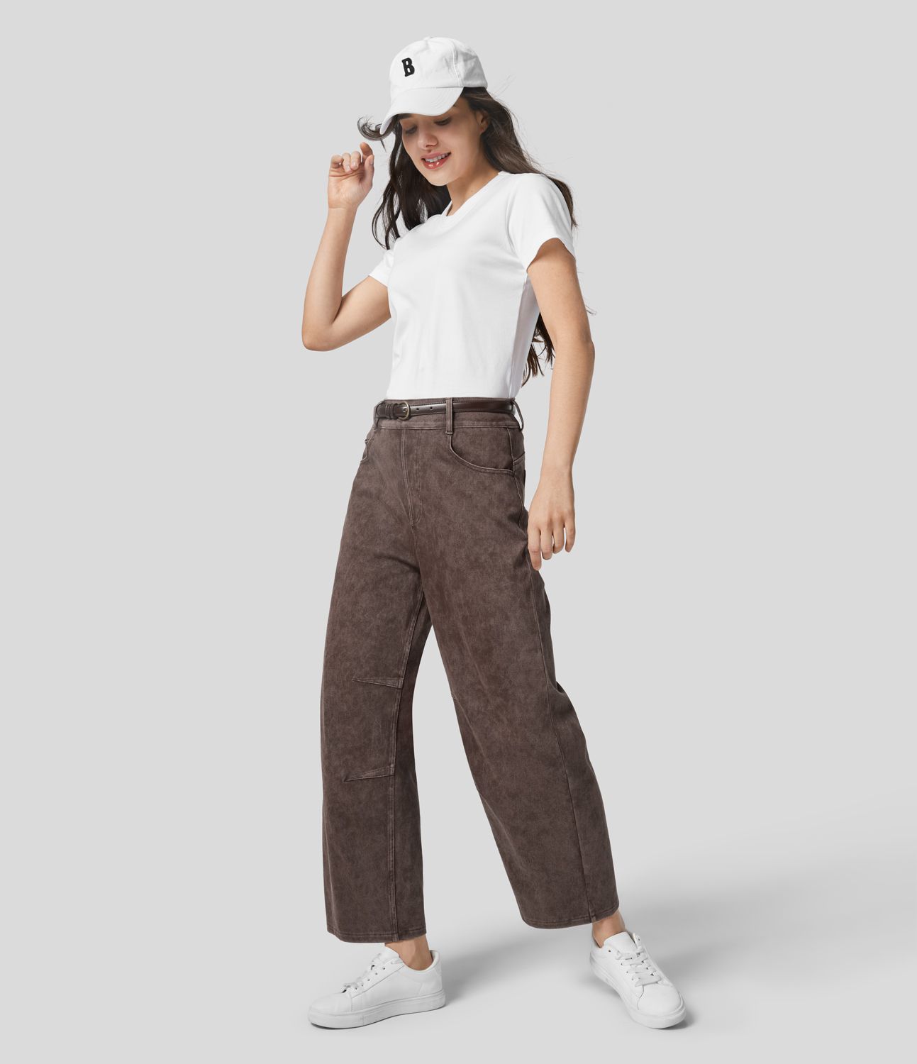 Halara Flex™ Jeans Causal Fuselés à Taille Mi-haute avec Plusieurs Poches en Tricot Extensible Coloré