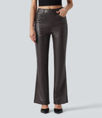 Pantalon bootcut taille mi-haute en simili stretch avec poches