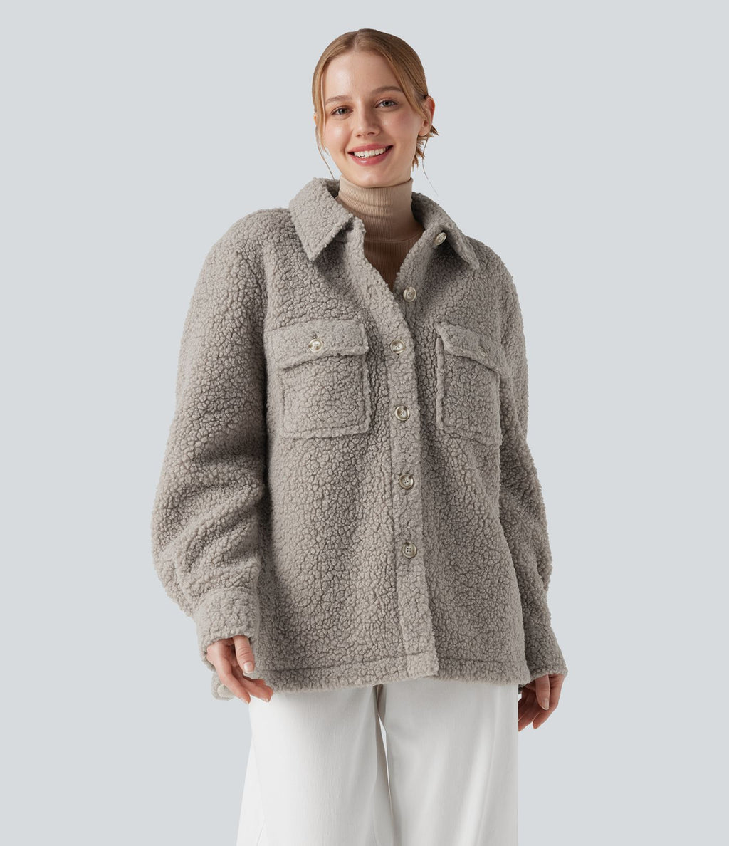 Veste sherpa à col à manches longues avec poches