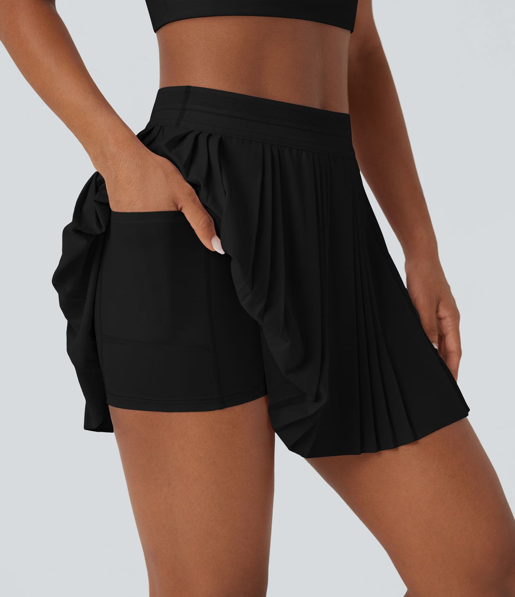 Jupe tennis mini 2-en-1 taille haute plissée séchage rapide avec poches