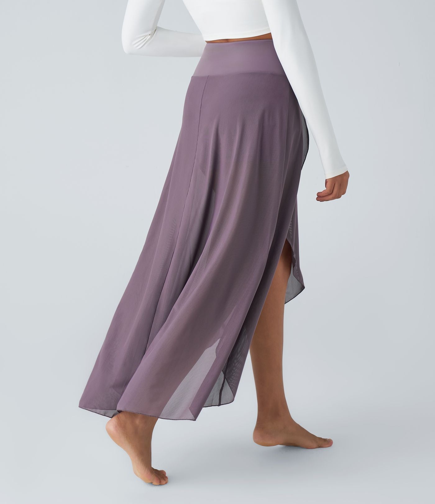 Jupe Longue Fluide Taille Haute à Volants 2 en 1 Poche Latérale Évasée en Mesh Casual Quotidien