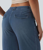 Halara Flex™ Jean large casual baggy taille mi-haute en lyocell drapé effet délavé, ourlet ajustable et poches
