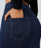 Halara Flex™ Jupe en Jean Midi Casual Tricot Extensible Taille Haute Poches Multiples